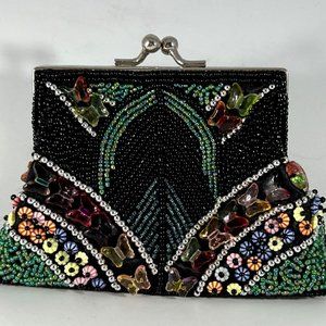 Women's Butterfly Beaded Purse Clutch Metal Strap Kiss Lock Small mini bag